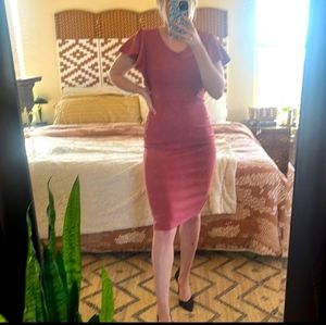 Dusty Rose Flutter Sleeve Dress